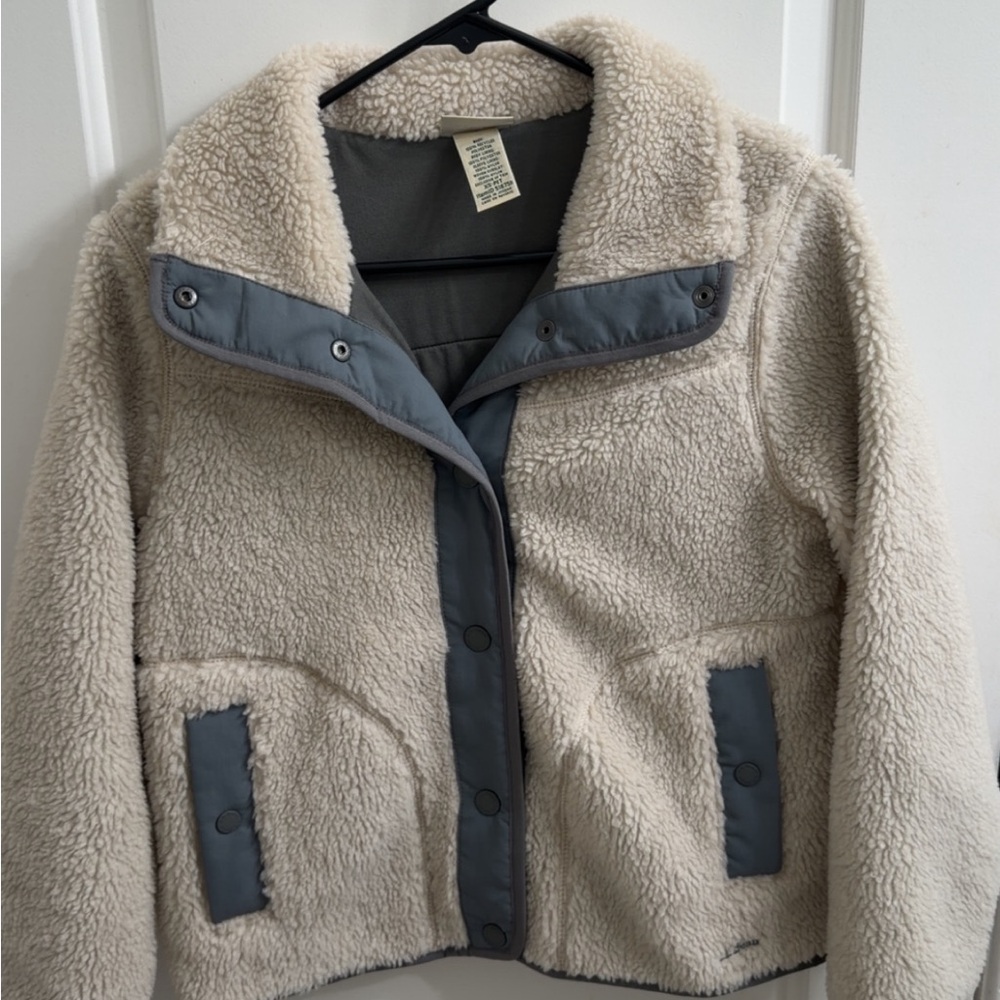 L.L. Bean Cream Sherpa Jacket with Gray Lining